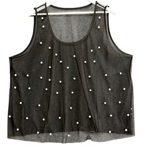 Womens‎ Mesh Pearl Tank 2XL Black Sheer Coquette Gothic Layering Festival Grunge